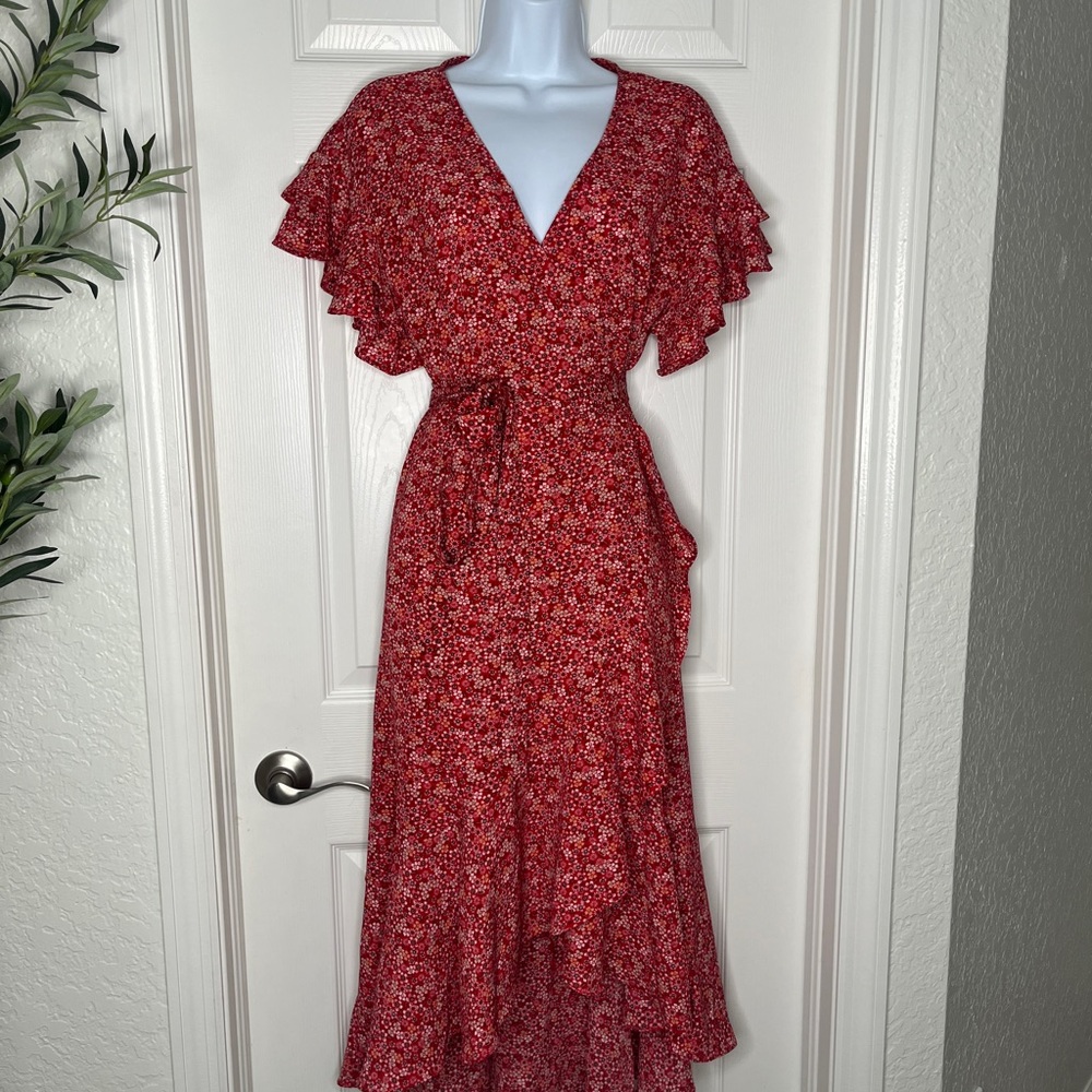 Red Floral Wrap Dress
